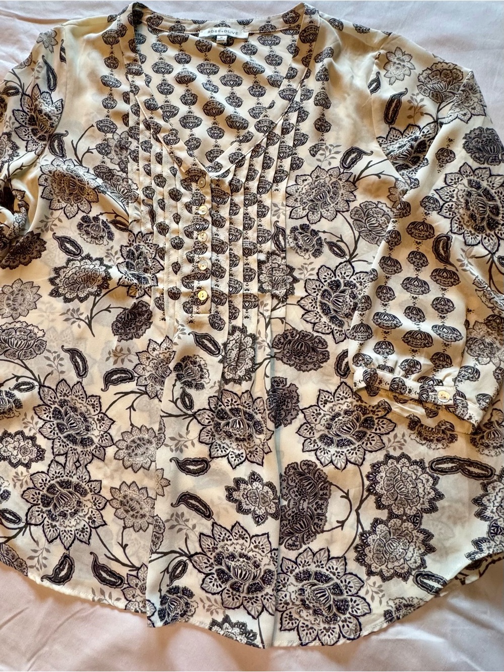 Rose & Olive Black and Cream Floral Print Blouse